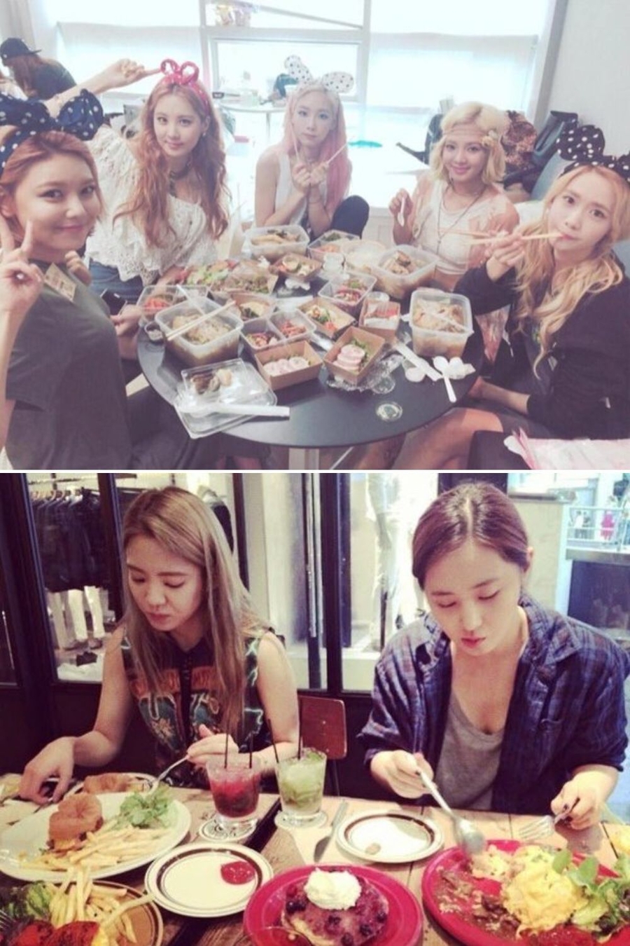 SNSD thoải mái ăn uống hơn so với đàn em cùng công ty. (Ảnh: Pinterest)