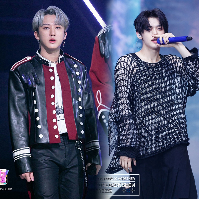 Yeonjun cao 1m82 nên Changbin bỗng nhỏ bé khi đứng cạnh anh. (Ảnh: Inkigayo, M2)