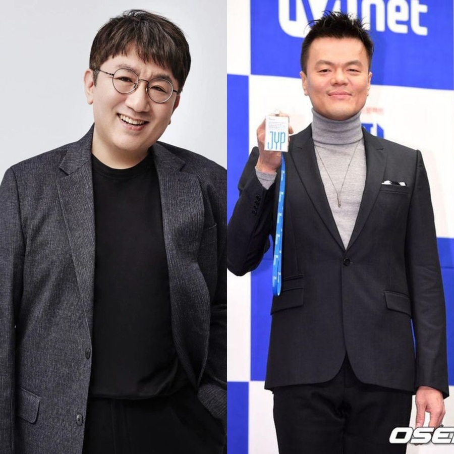2 vị chủ tịch của HYBE và JYP có mối quan hệ thân thiết. (Ảnh: Pinterest, OSEN)
