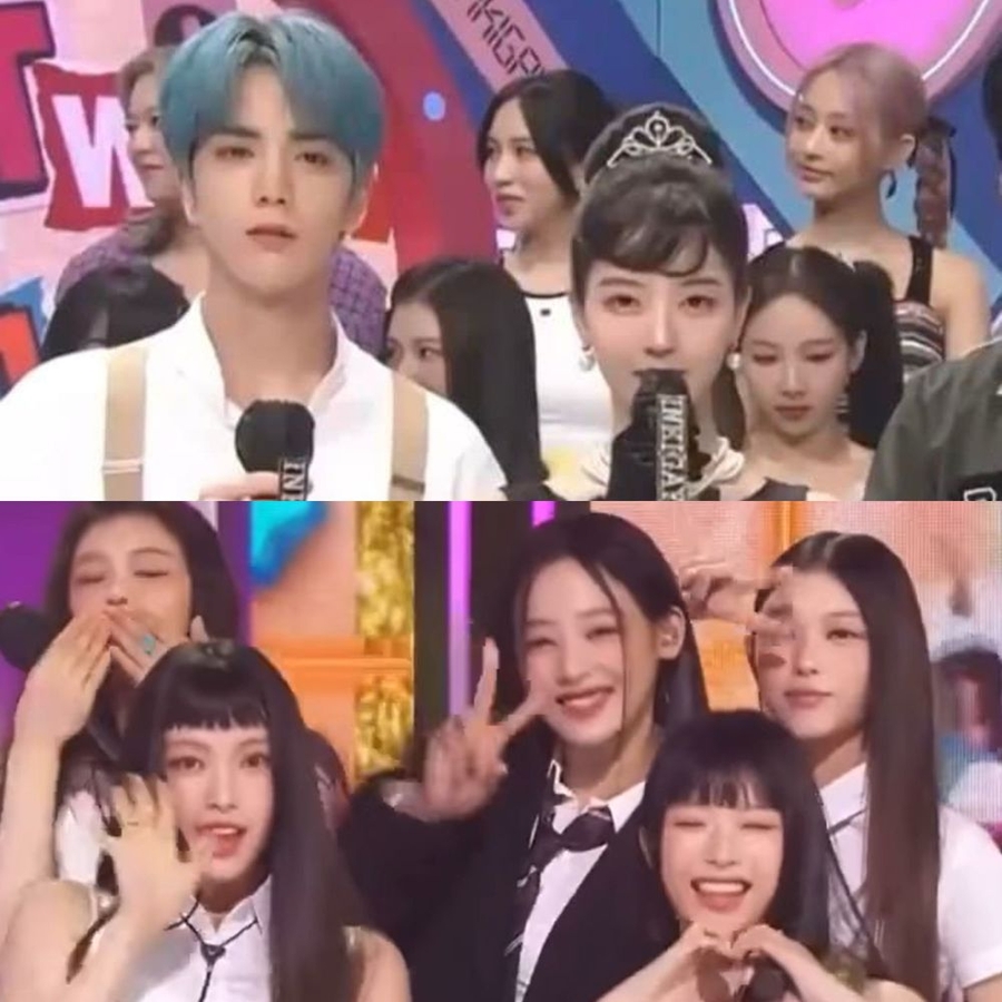 Các cô nàng thể hiện sự yêu thích với tân binh nhà HYBE. (Ảnh: Chụp màn hình YouTube Inkigayo)