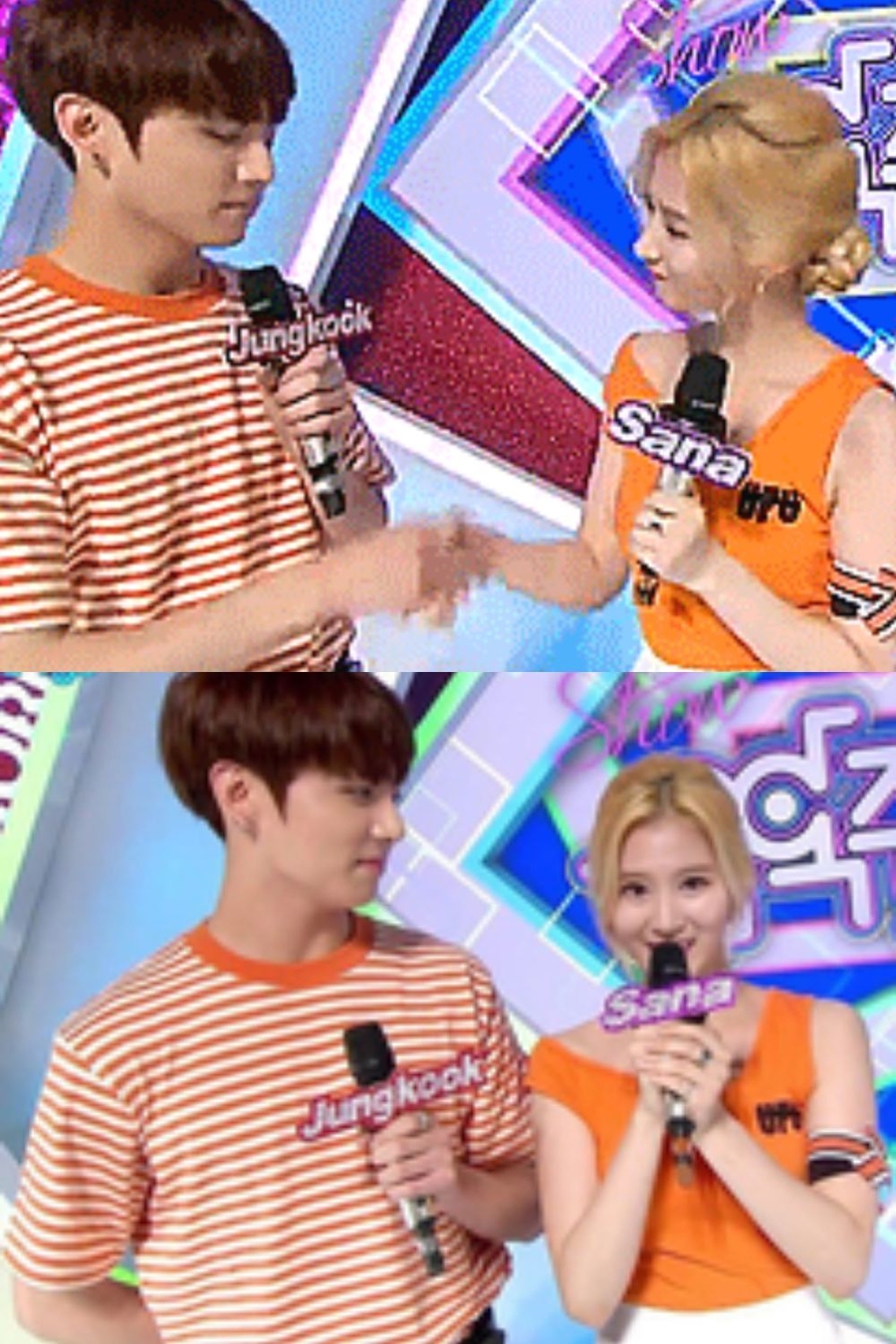 Trên sân khấu âm nhạc, cả 2 trao nhau cái bắt tay thân thiết. (Ảnh: Pinterest)