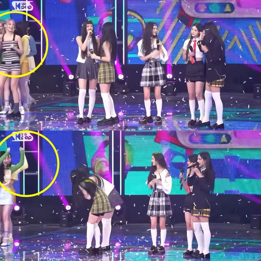 TWICE nhún nhảy theo ca khúc Attention cổ vũ đàn em. (Ảnh: Chụp màn hình YouTube Inkigayo)