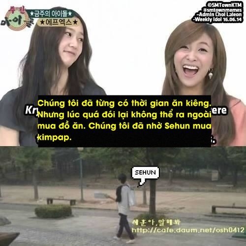 Các cô nàng f(x) phải nhờ thực tập sinh mua giúp đồ ăn. (Ảnh: Pinterest)