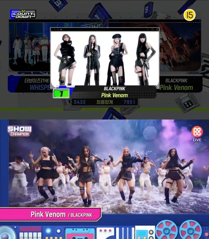 Trước đó, BLACKPINK đã chiến thắng 2 chiếc cúp ở chương trình Show Champion và M!Countdown. (Ảnh: Mnet, KLIVE)