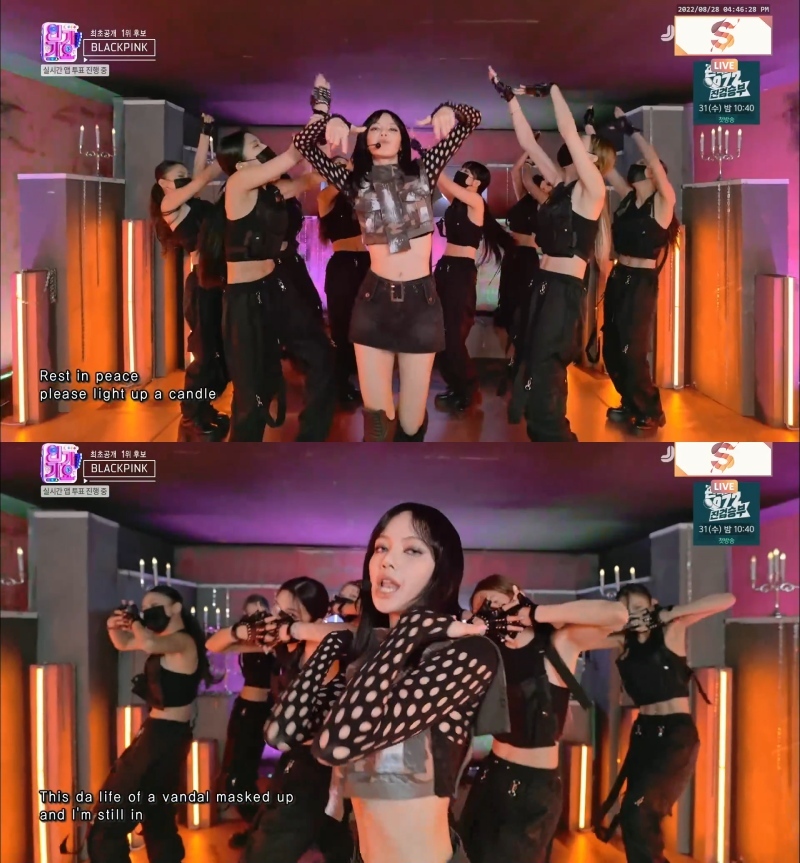 Lisa giữ vững phong độ biểu diễn trên sân khấu Pink Venom. (Ảnh: Chụp màn hình INKIGAYO)