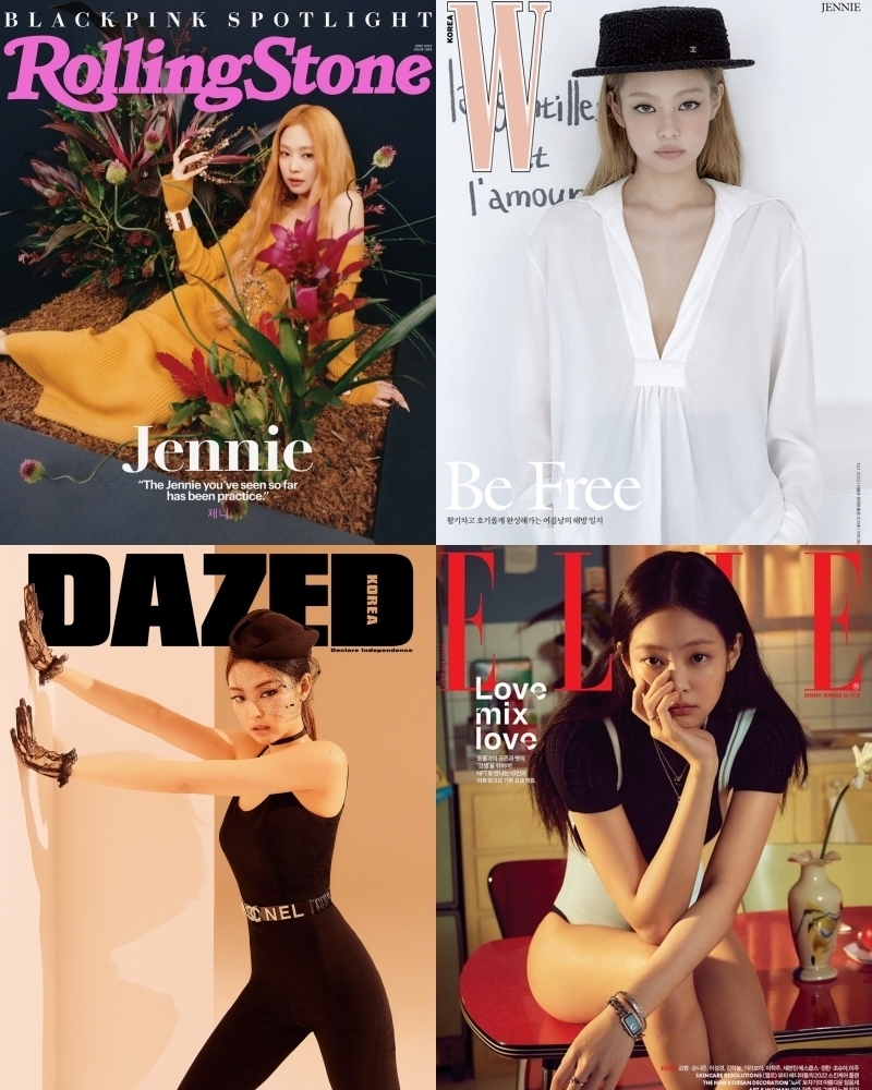 Thần thái của Jennie không hề thua kém người mẫu. (Ảnh: Rolling Stone, Dazed, Elle, W)