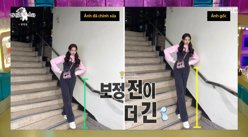 Chương trình Radio Star chỉnh ảnh để Wonyoung trông thấp đi. (Ảnh: Facebook Lost Bird)