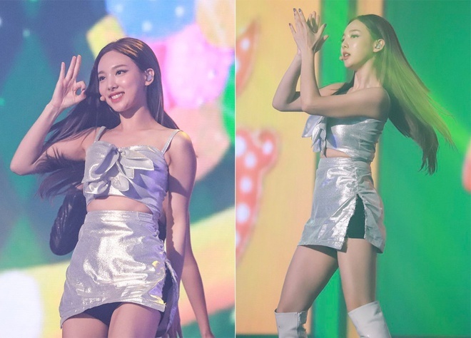 Nayeon gặp sự cố rách váy trên sân khấu khi diện trang phục phi bóng. (Ảnh: Pinterest)