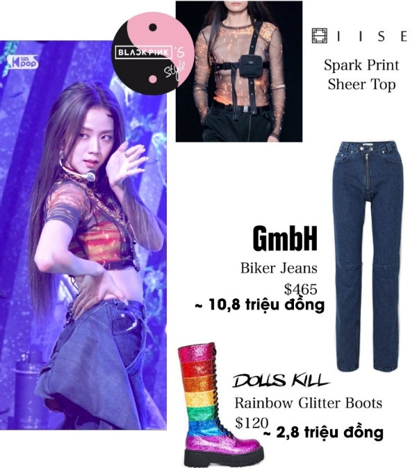 Chiếc áo xuyên thấu của Jisoo được stylist đắp vải. (Ảnh: Twitter @blackpinksstyle)