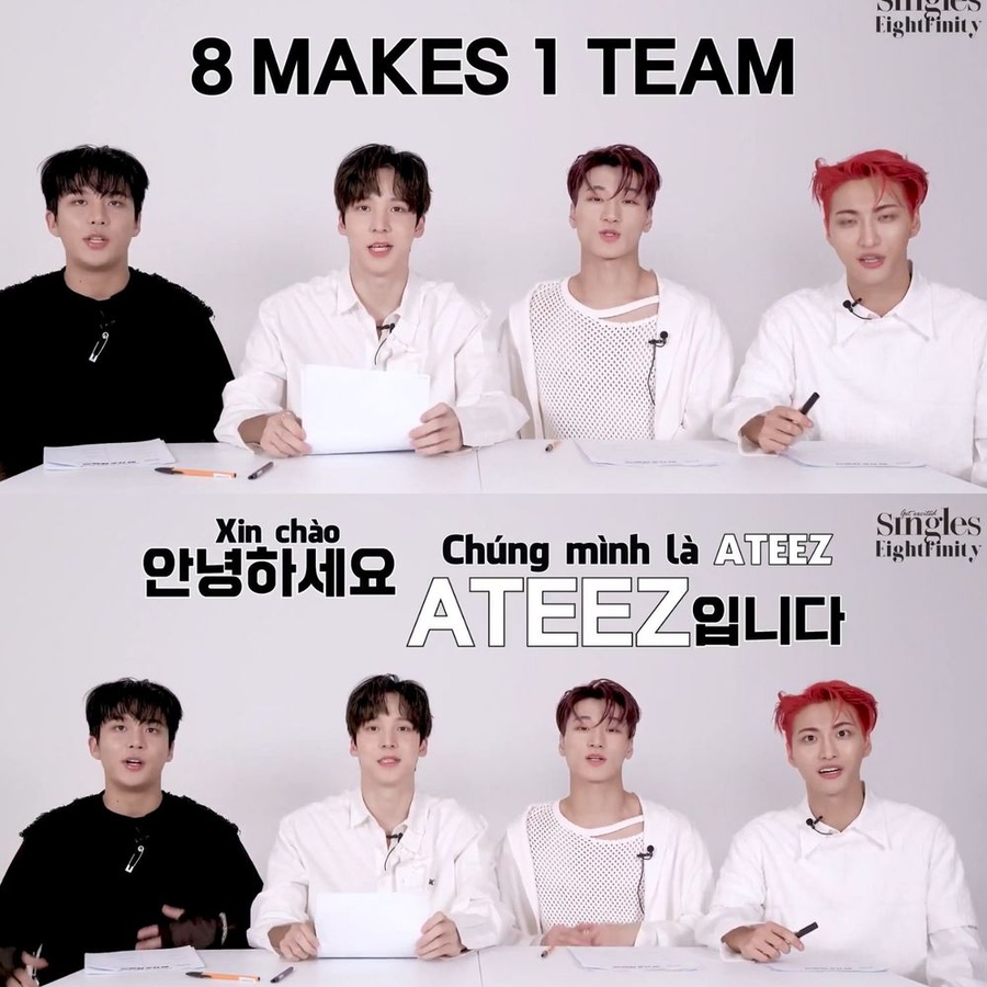 Thông qua câu khẩu hiệu, ATEEZ thể hiện tinh thần đoàn kết bền chặt. (Ảnh: Chụp màn hình YouTube Eightfinity Subteam)